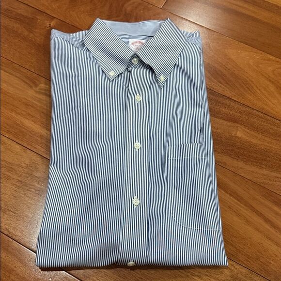 Brooks Brothers 346 Light Blue Striped Button Down Dress Shirt 16.5 - Picture 1 of 9